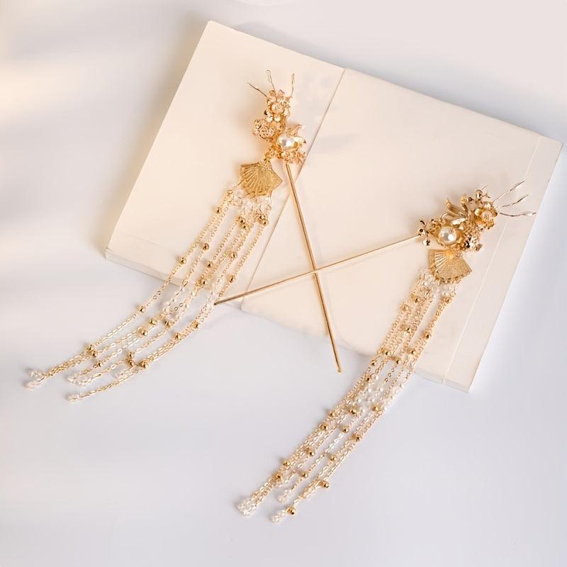 Golden Butterflies Hairpin Wedding Bride Hair Comb