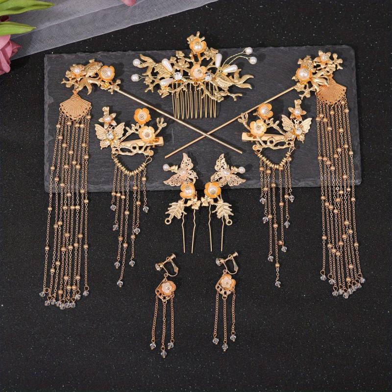 Golden Butterflies Hairpin Wedding Bride Hair Comb