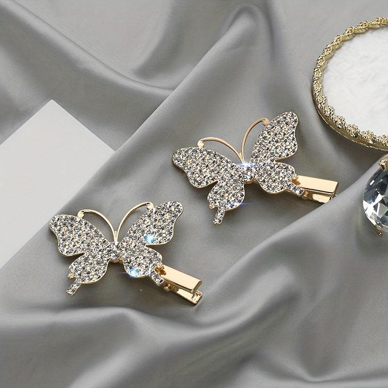 2pcs Rhinestone Butterfly Hair Clip for Women