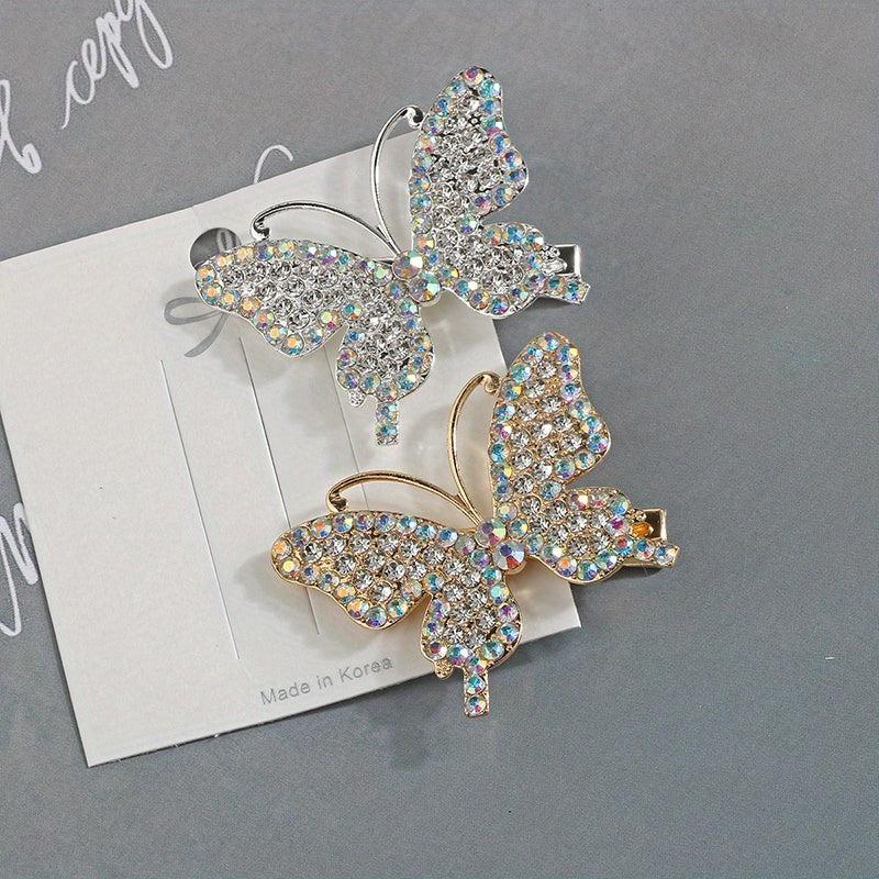 2pcs Rhinestone Butterfly Hair Clip for Women