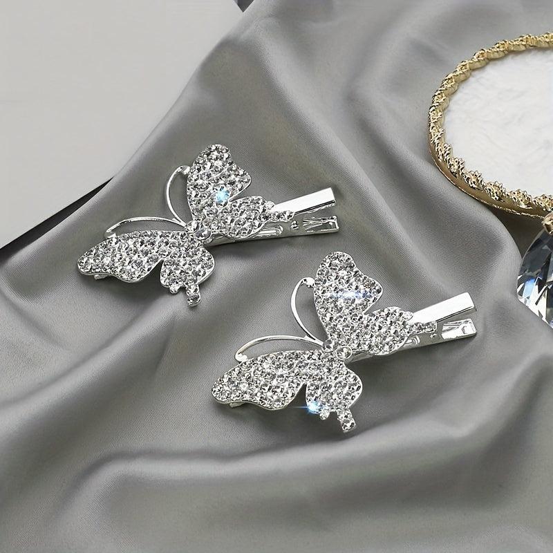 2pcs Rhinestone Butterfly Hair Clip for Women
