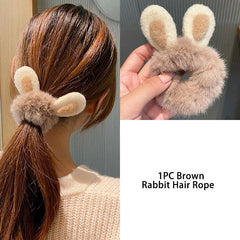 Plush Bear Rabbit Ears Hair Ties Scrunchies Fluffy Ponytail Holder