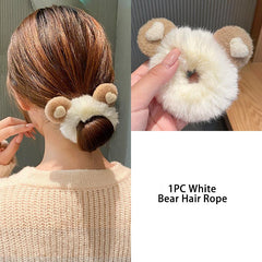 Plush Bear Rabbit Ears Hair Ties Scrunchies Fluffy Ponytail Holder