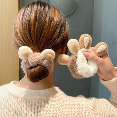 Plush Bear Rabbit Ears Hair Ties Scrunchies Fluffy Ponytail Holder