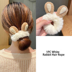 Plush Bear Rabbit Ears Hair Ties Scrunchies Fluffy Ponytail Holder