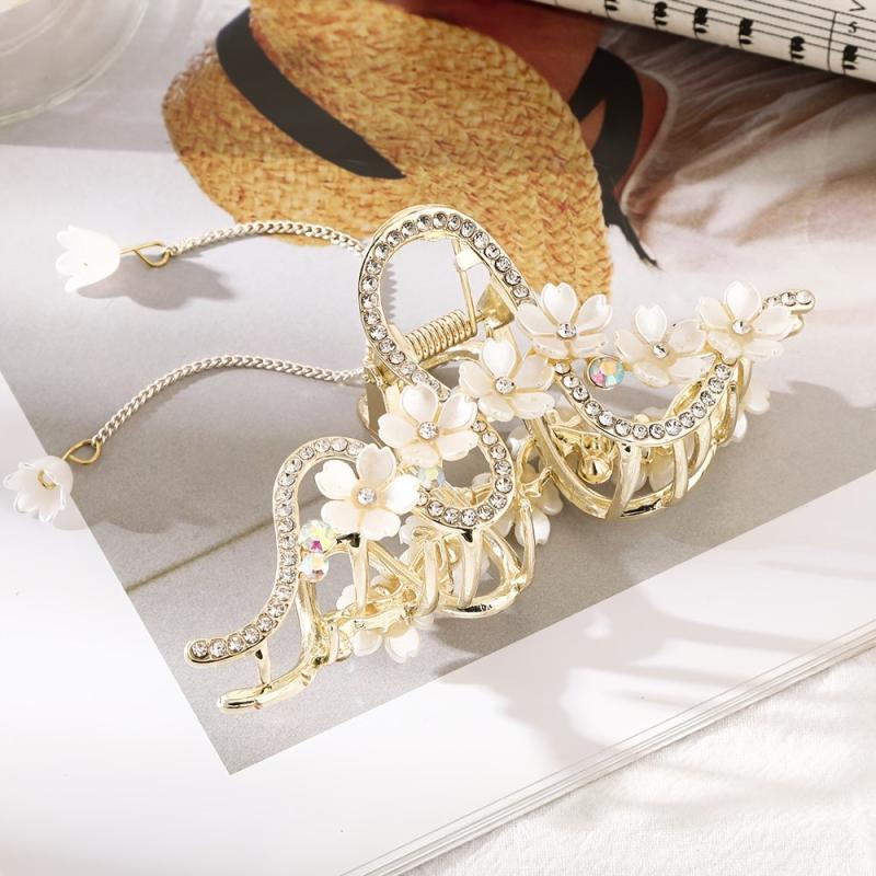 S Shaped Hair Clip Crab Rhinestone Flower Lily Of The Valley Hair Claw