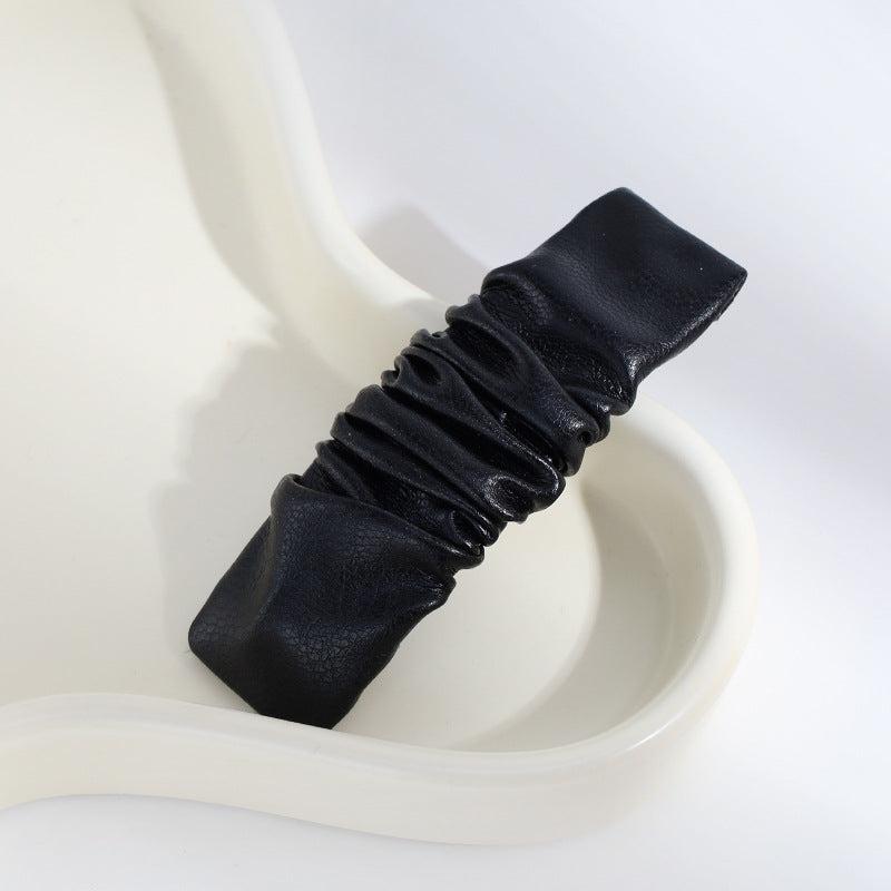 Pleated PU Leather Snap Clip Solid Hair Clip