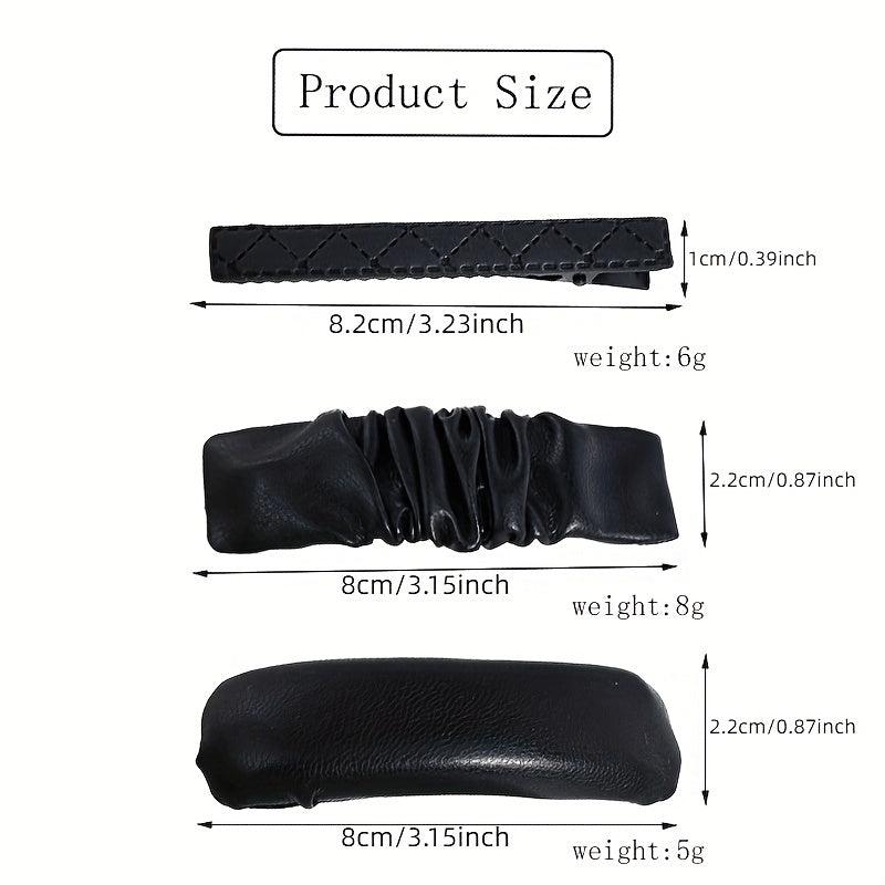 Pleated PU Leather Snap Clip Solid Hair Clip