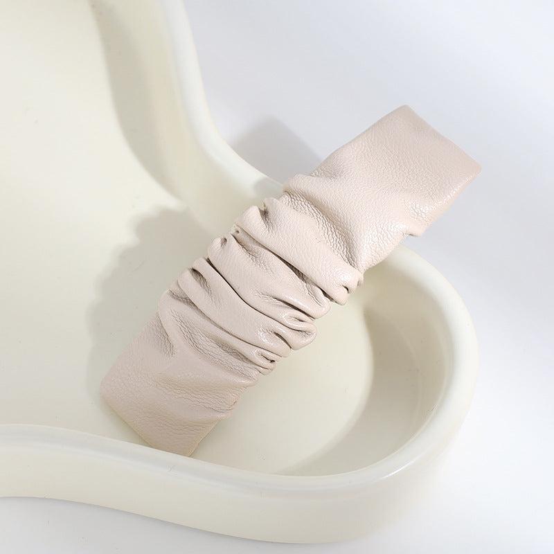 Pleated PU Leather Snap Clip Solid Hair Clip