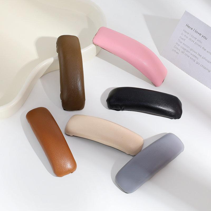 Pleated PU Leather Snap Clip Solid Hair Clip