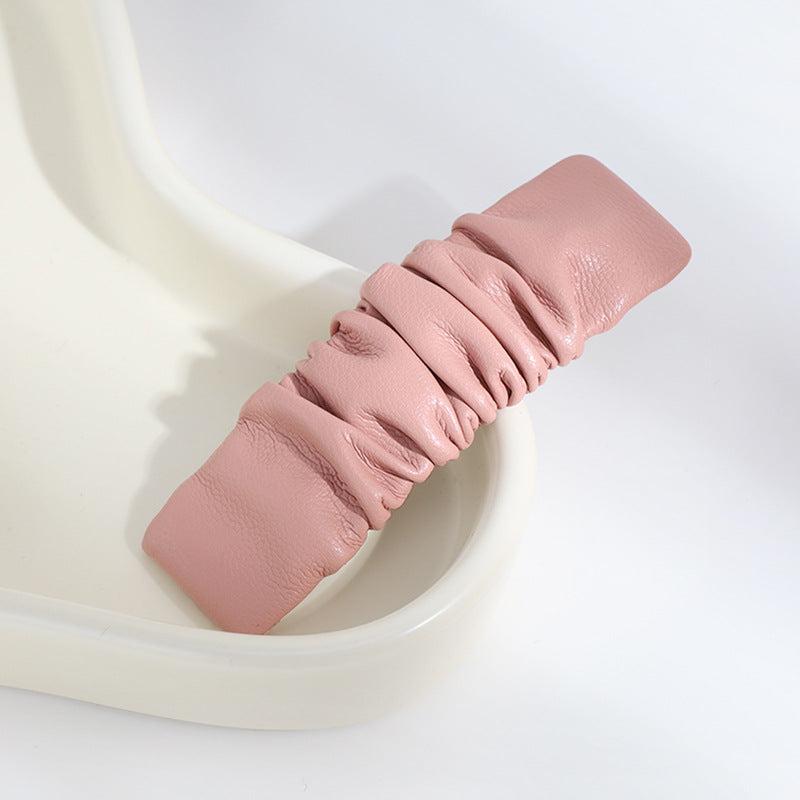 Pleated PU Leather Snap Clip Solid Hair Clip