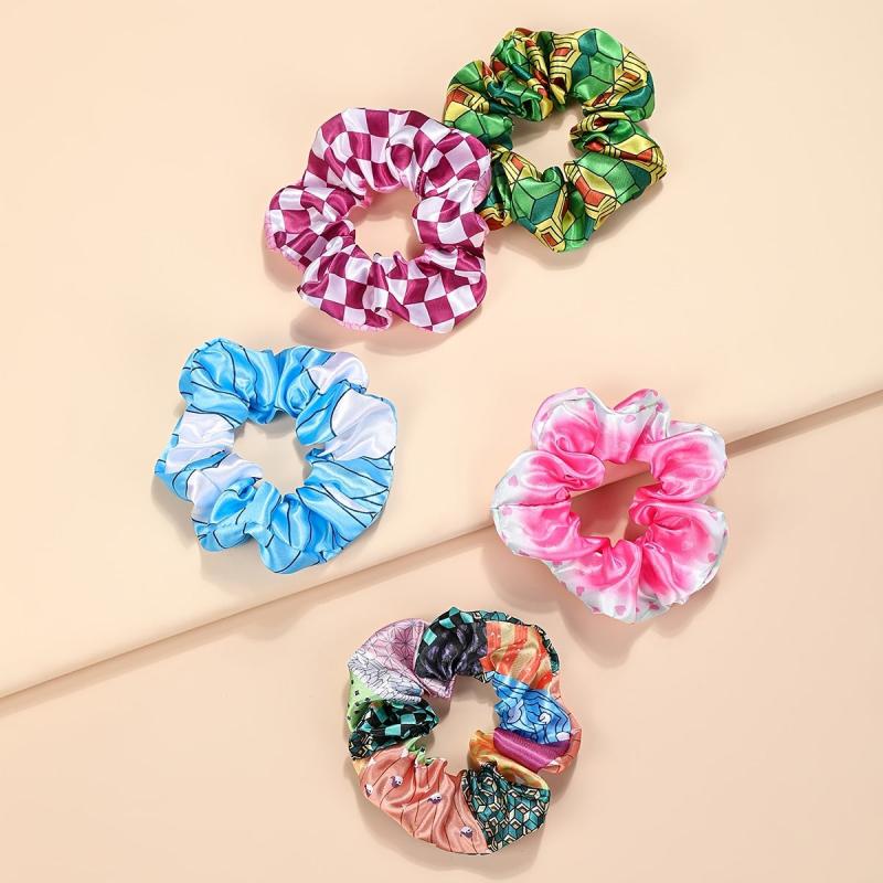 5pcs Anime Cartoon Cosplay Scrunchies For Women Girls