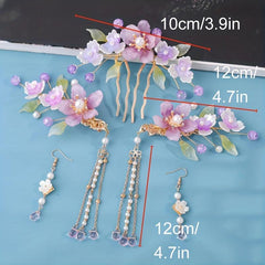 Floral Head Piece Accessory Set With Pearl Beaded Pendant