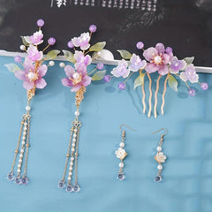 Floral Head Piece Accessory Set With Pearl Beaded Pendant
