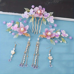 Floral Head Piece Accessory Set With Pearl Beaded Pendant