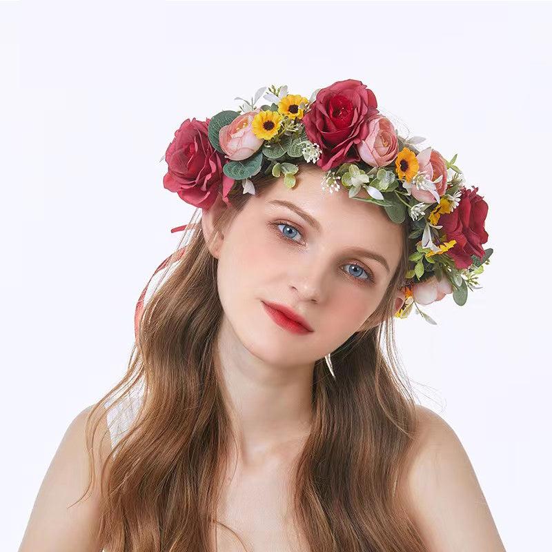 Flower Rattan Garland Headdress Wedding Bridal Wreath Hair Accessories