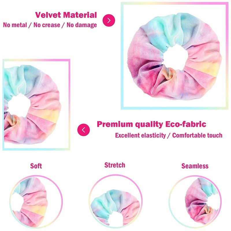 12 Pcs Tie Dye Velvet Scrunchies for Hair - Soft Rainbow Hair Bands