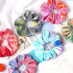 12 Pcs Tie Dye Velvet Scrunchies for Hair - Soft Rainbow Hair Bands
