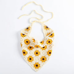 Boho Crochet Daisy Bandana Hair Kerchief Vintage Accessory