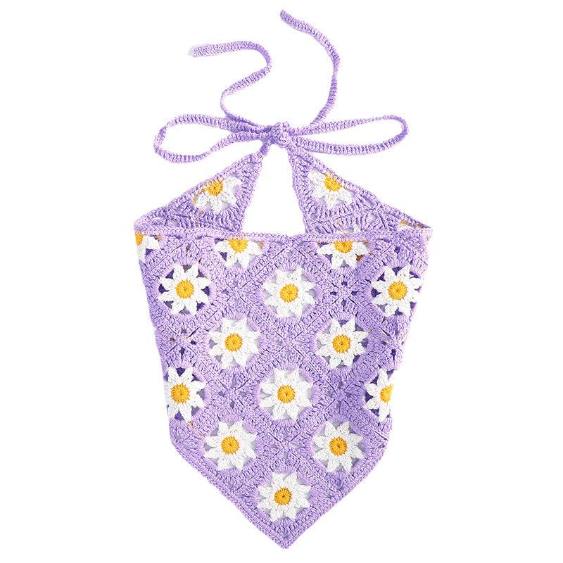 Boho Crochet Daisy Bandana Hair Kerchief Vintage Accessory