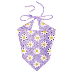 Boho Crochet Daisy Bandana Hair Kerchief Vintage Accessory