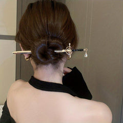 Crystal-Inlaid Sword Shape Hairpin Ponytail Holder