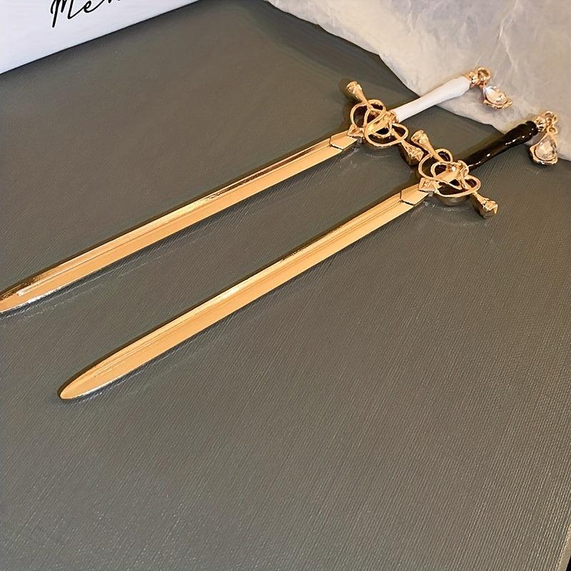 Crystal-Inlaid Sword Shape Hairpin Ponytail Holder