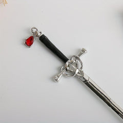Crystal-Inlaid Sword Shape Hairpin Ponytail Holder