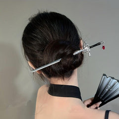 Crystal-Inlaid Sword Shape Hairpin Ponytail Holder
