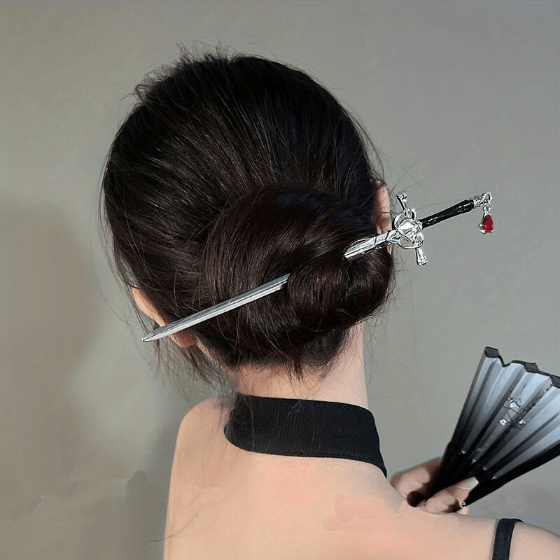 Crystal-Inlaid Sword Shape Hairpin Ponytail Holder