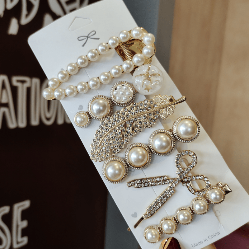 Rhinestone & Faux Pearl Hair Clip Shining Headwear Hair Styling Accessories
