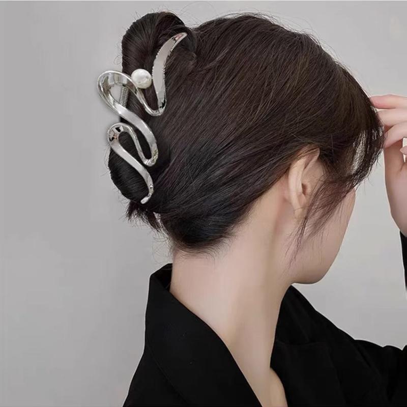 Wavy Faux Pearl Hair Claw Clip Non Slip Strong Hold Grip Hair Jaw Clip