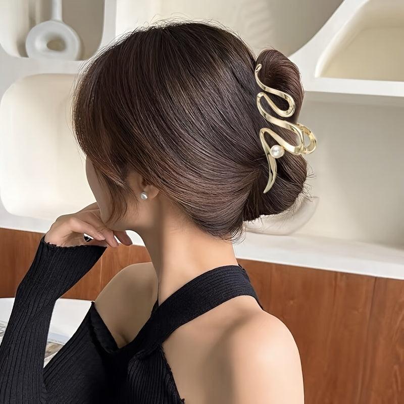 Wavy Faux Pearl Hair Claw Clip Non Slip Strong Hold Grip Hair Jaw Clip