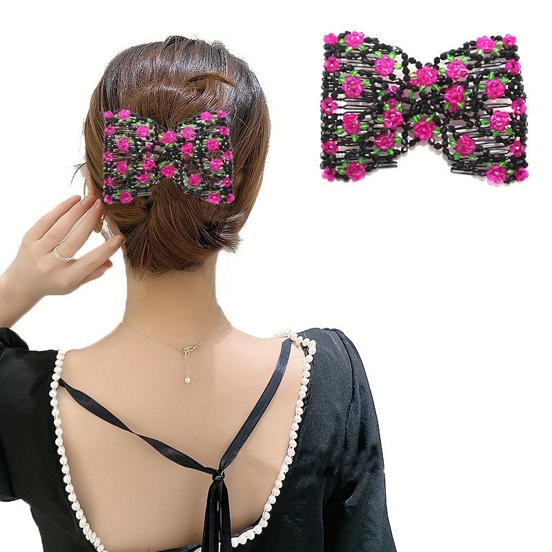 Crystal Beaded Hair Comb For Side Hair Rose Hair Pin Women Hair Comb Pin