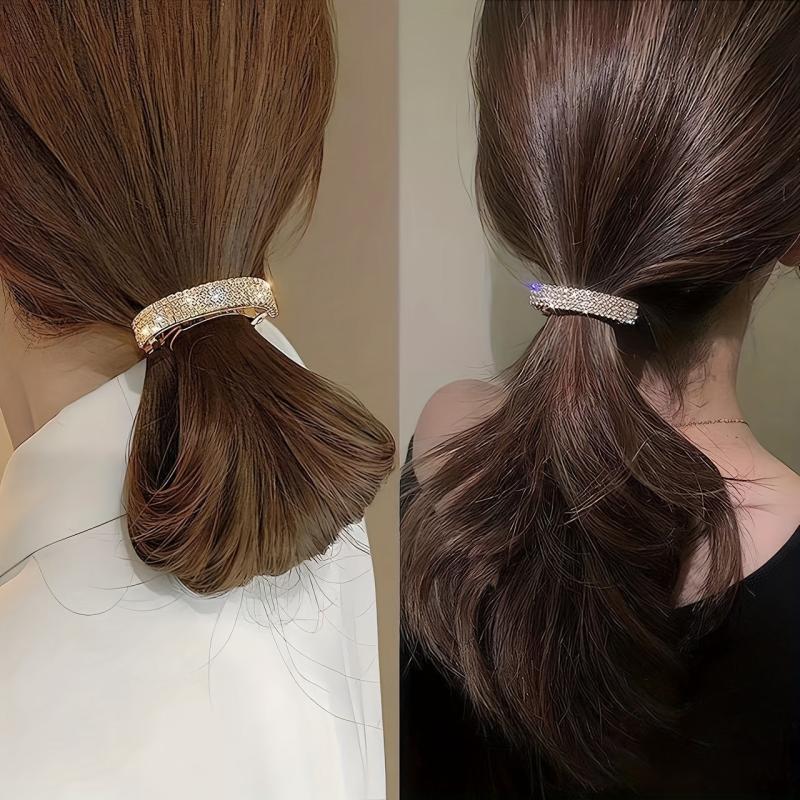 4 Pcs Rhinestone Hair Cuff Barrette Ponytail Holder