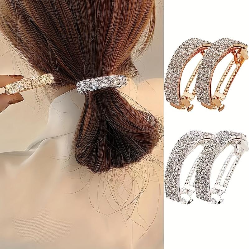 4 Pcs Rhinestone Hair Cuff Barrette Ponytail Holder