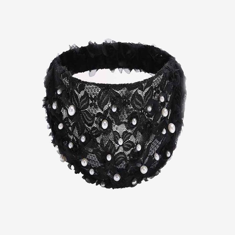 Faux Pearl Headband Lace Hair Band Elastic Turban