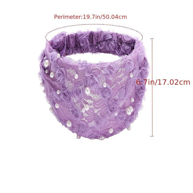 Faux Pearl Headband Lace Hair Band Elastic Turban