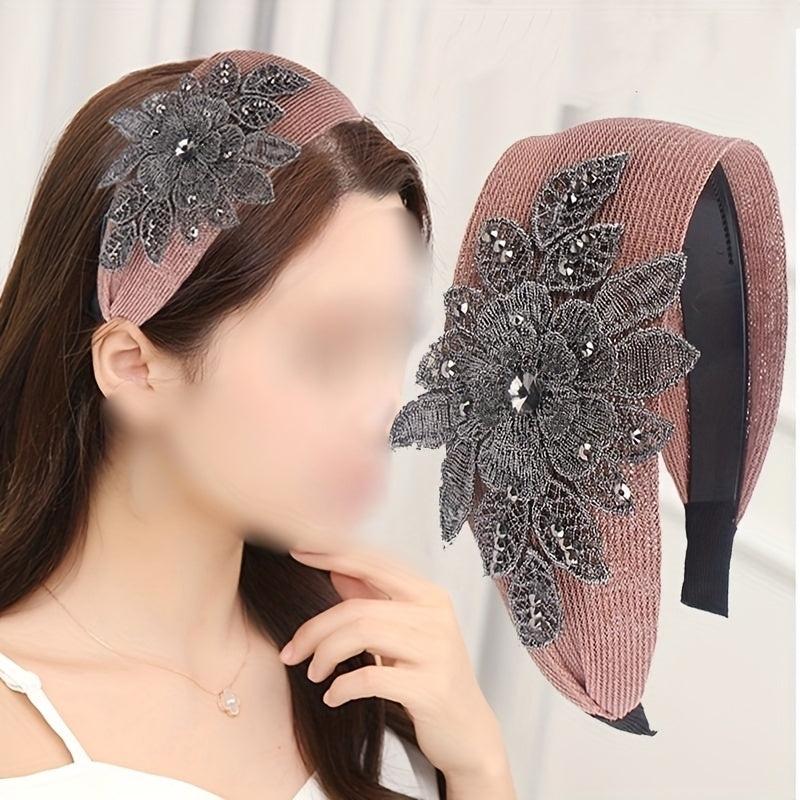 Flower Decor Lace Hair Band Wide Brim Headband Non Slip Headwear