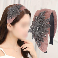 Flower Decor Lace Hair Band Wide Brim Headband Non Slip Headwear