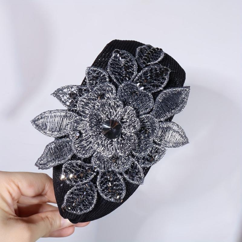 Flower Decor Lace Hair Band Wide Brim Headband Non Slip Headwear