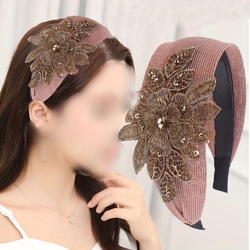 Flower Decor Lace Hair Band Wide Brim Headband Non Slip Headwear