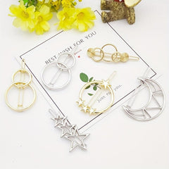 Hollow Pentagram Star Moon Hairpin Hair Clips For Women Girls