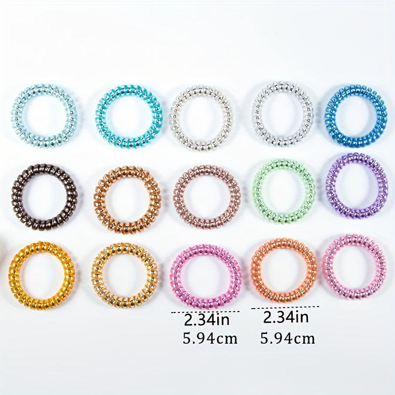 15pcs Glitter Spiral Hair Tie Glossy Elastic Ponytail Hair Rope