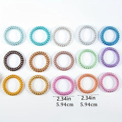 15pcs Glitter Spiral Hair Tie Glossy Elastic Ponytail Hair Rope