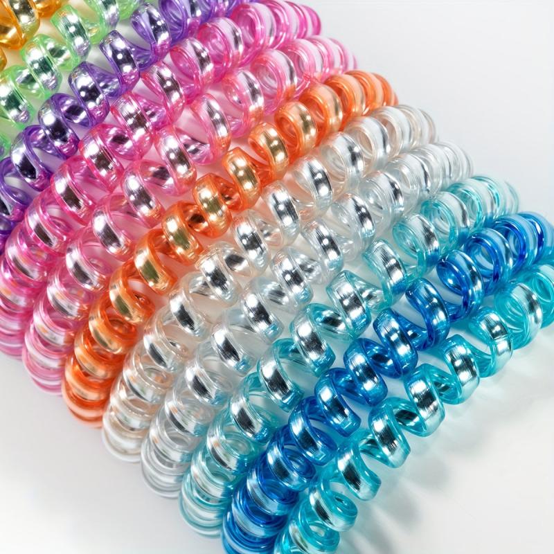 15pcs Glitter Spiral Hair Tie Glossy Elastic Ponytail Hair Rope