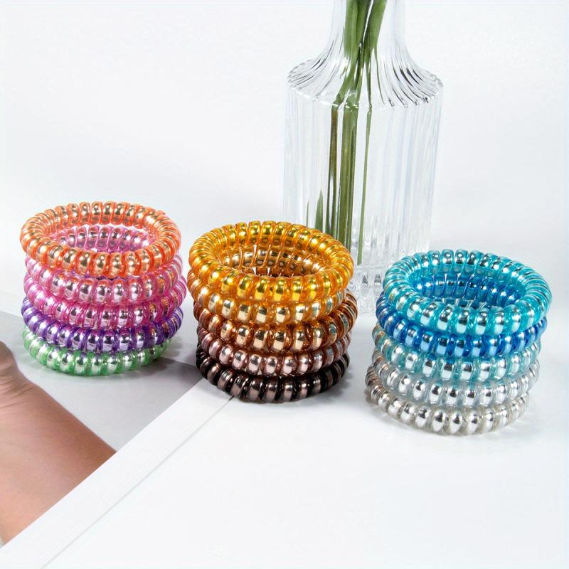 15pcs Glitter Spiral Hair Tie Glossy Elastic Ponytail Hair Rope