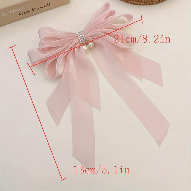Bow & Faux Pearl Decor Hair Clip French Barrette Silk Hair Pin