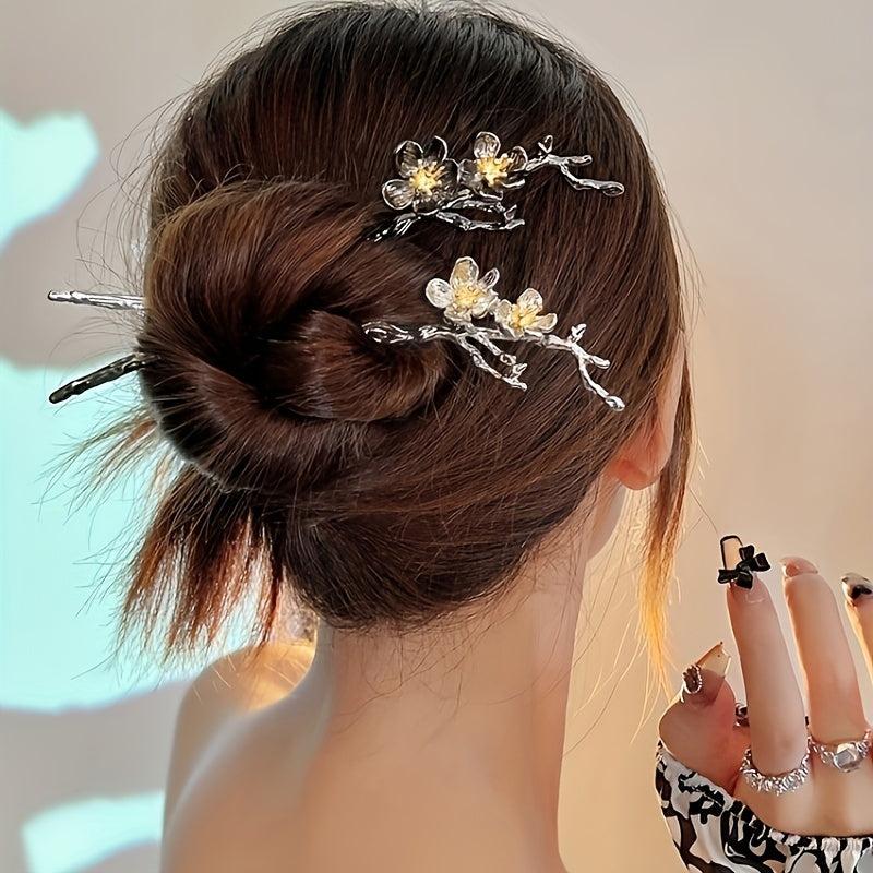 Plum Flower Hair Pin Hair Bun Holder Vintage Alloy Hair Styling Accessory