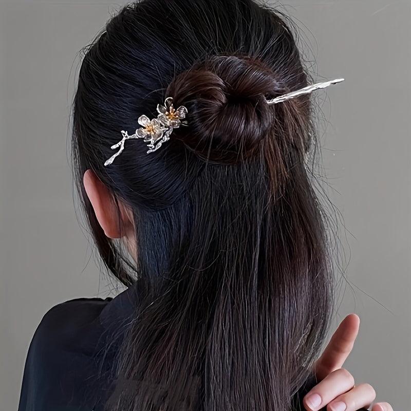 Plum Flower Hair Pin Hair Bun Holder Vintage Alloy Hair Styling Accessory